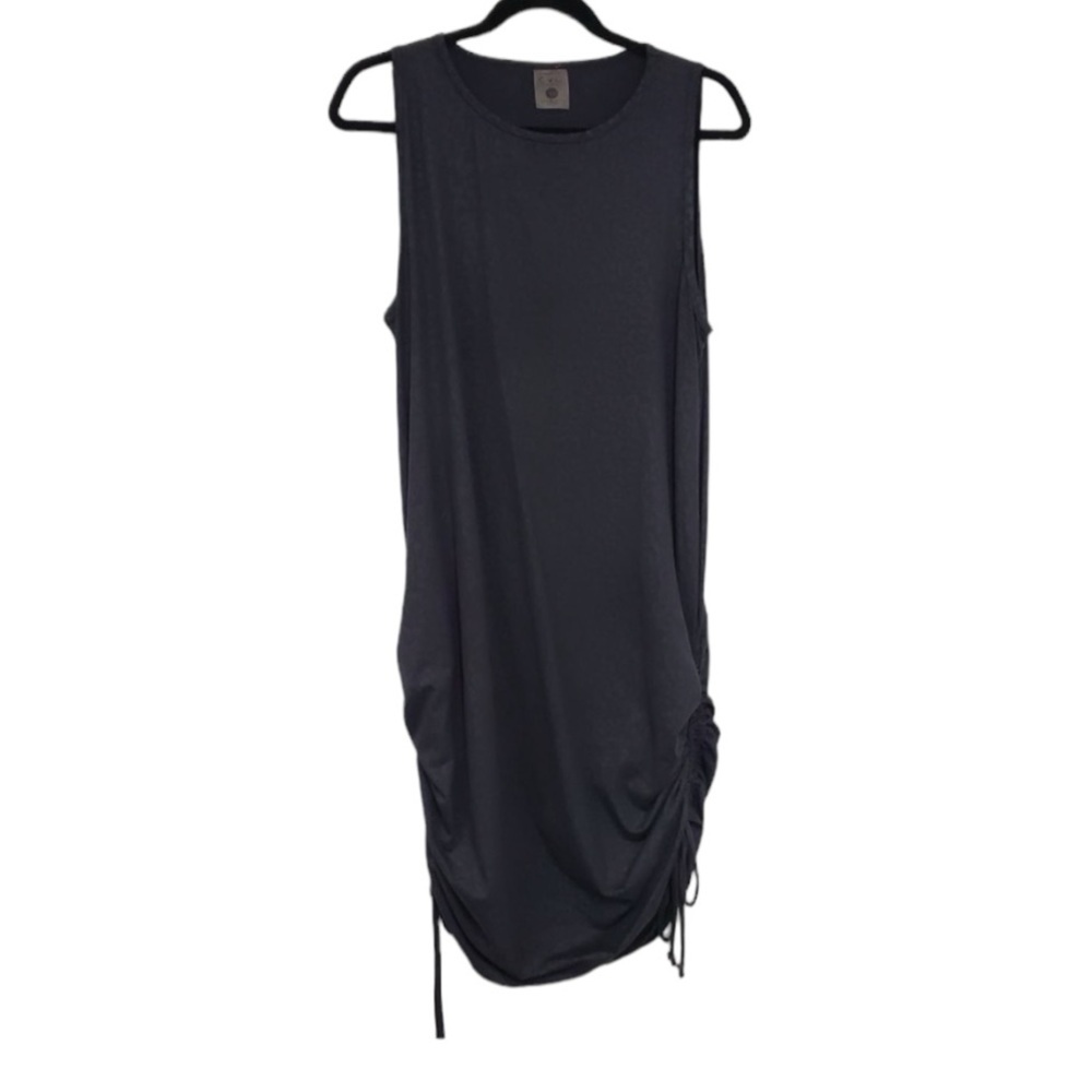 Constantly Varied Gear Black Leopard Sleeveless Midi Dress with Side Ruching